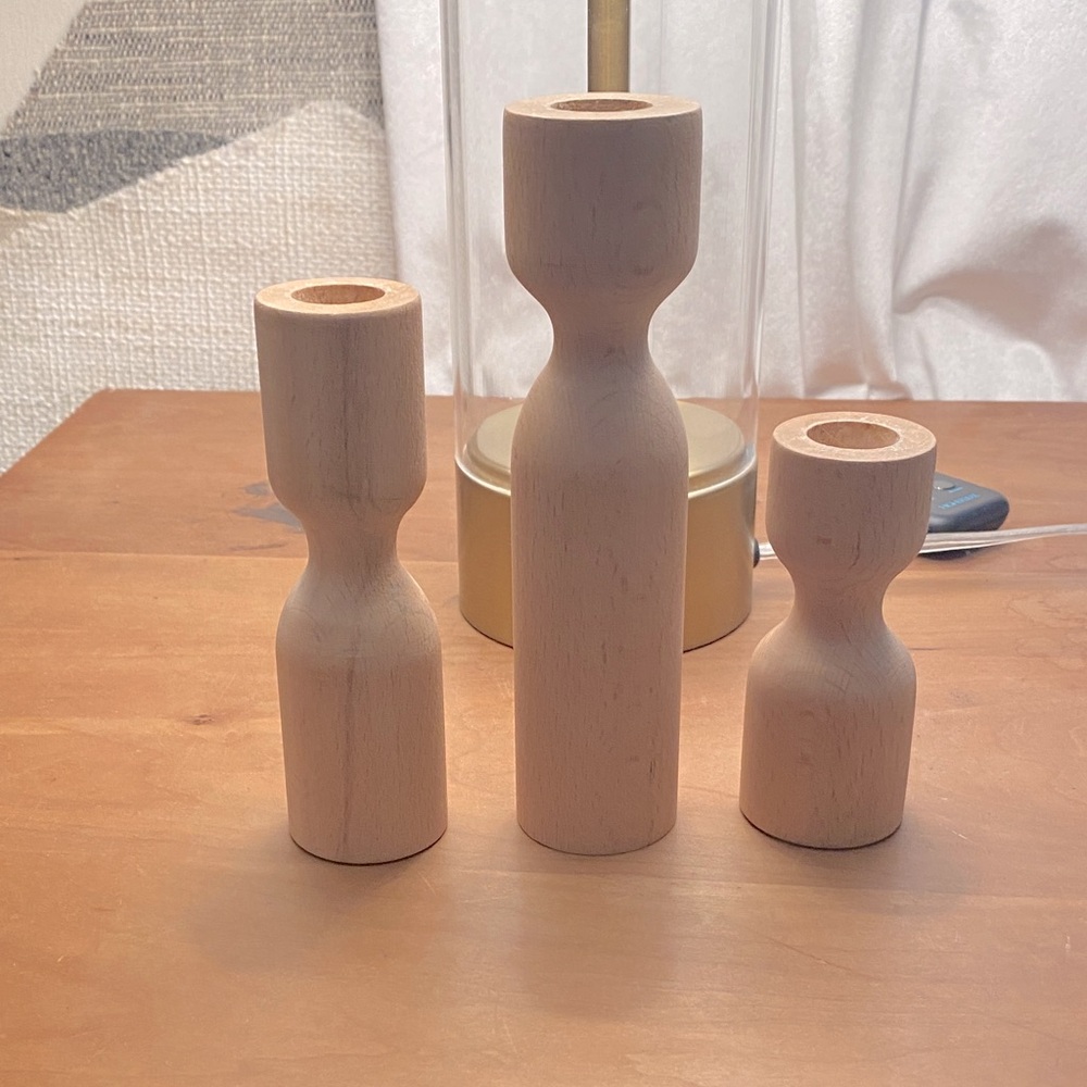 Wood carved candlestick taper candle holders